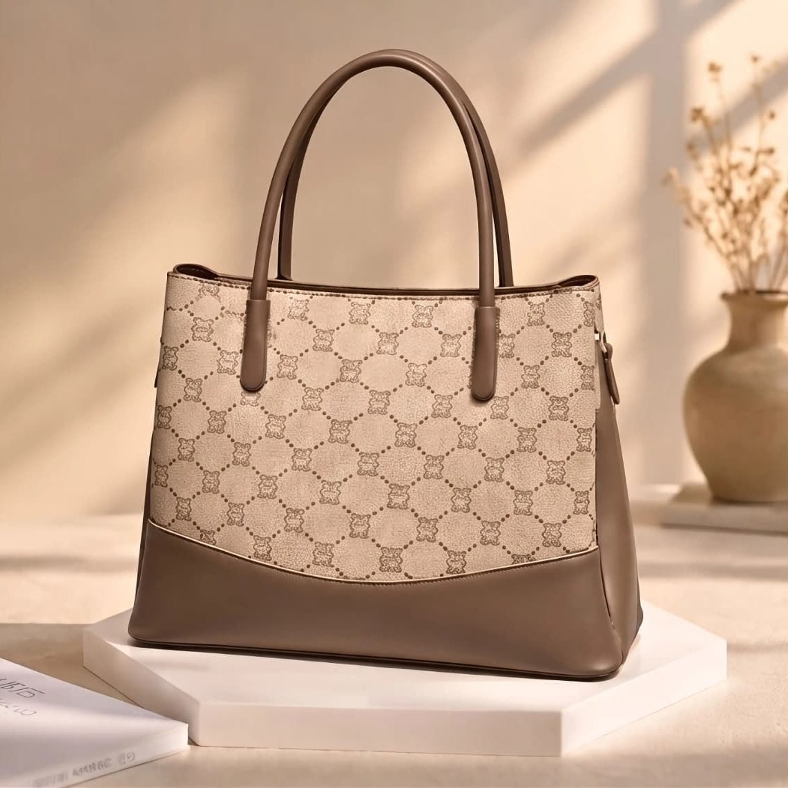 The spacious two-tone tote designed
